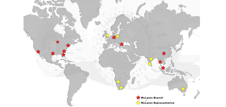 McLaren Contacts Map Map of McLaren warehouses and distributors